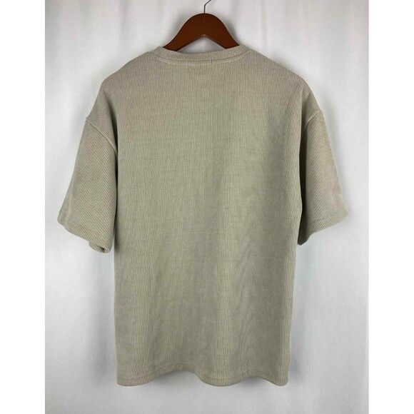 EUC Negative Space Men's Ribbed Beige T-Shirt Size Medium Tan Basic Soft Casual - Picture 2 of 9